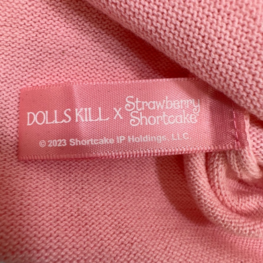 NWOT Dolls Kill x Strawberry Shortcake Pink Embroidered Crop Cardigan Medium - Picture 8 of 13